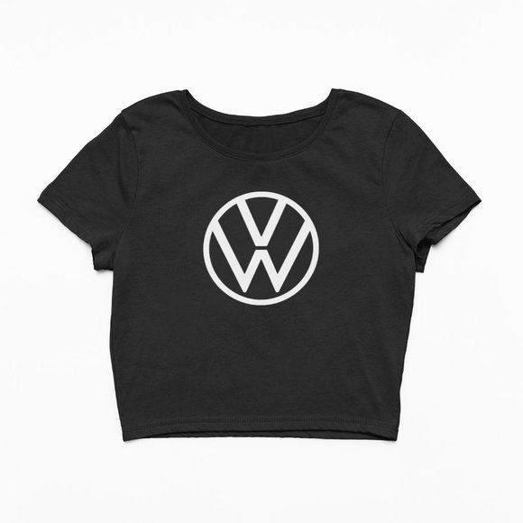 NEW VW Volkswagen Motors Logo Form Fit Crop Top Shirt BLACK - Picture 2 of 4